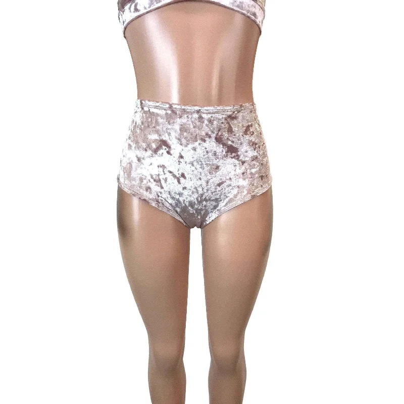 High Waist Hot Pants - Dusty Pink Crushed Velvet Comfortable Denim Leggings