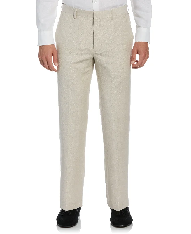 Linen-Blend Flat Front Pants - Khaki Comfortable Maternity Pants