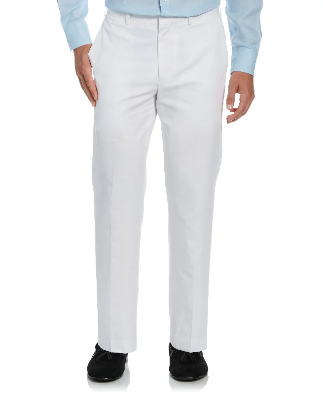 Cotton-Linen Flat Front Textured Pants Comfy High-Waist Jeans