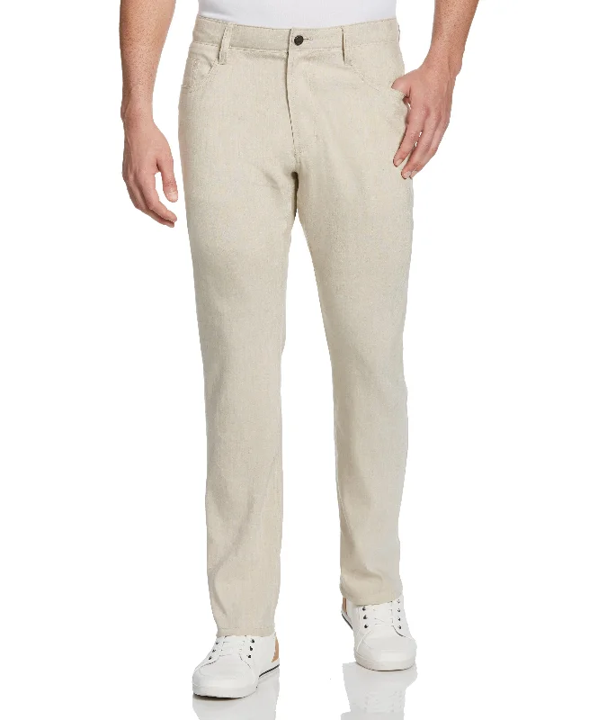 Linen-Blend Stretch 5-Pocket Pants Comfortable Denim Pants