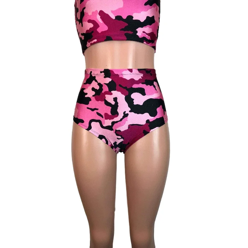 High Waist Hot Pants - Pink Camo Formal Stretch Pants