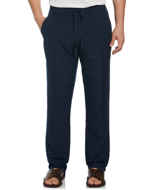 Linen-Blend Core Drawstring Pants Chic Faux Leather Pants