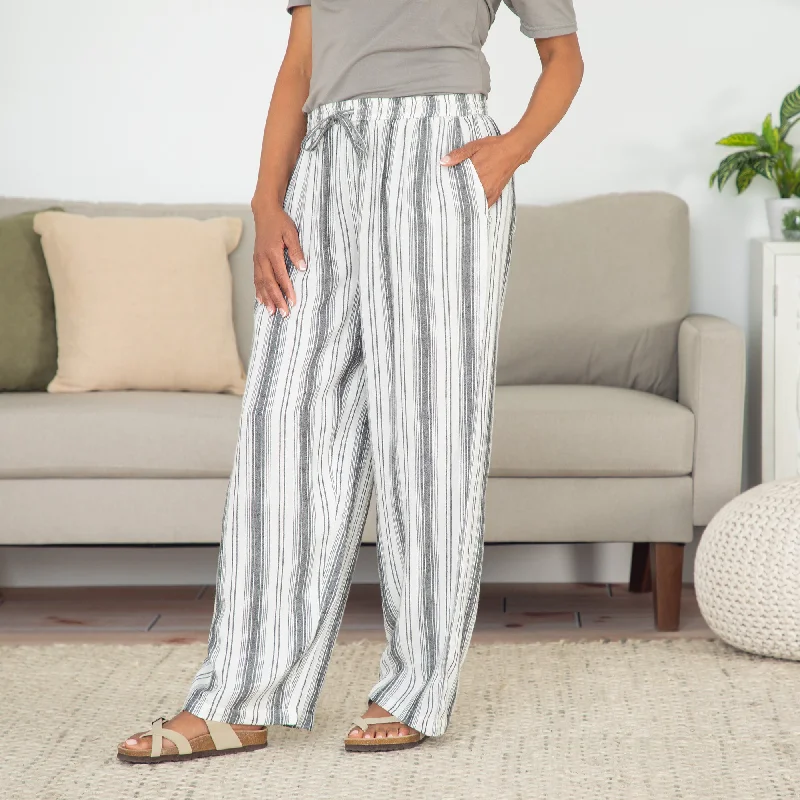 Women's Striped High-Rise Wide-Leg Pants Classic Chino Pants