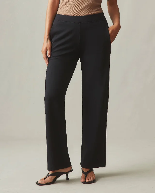 Ponte Straight Pant - Super Black Chic Checkered Pants