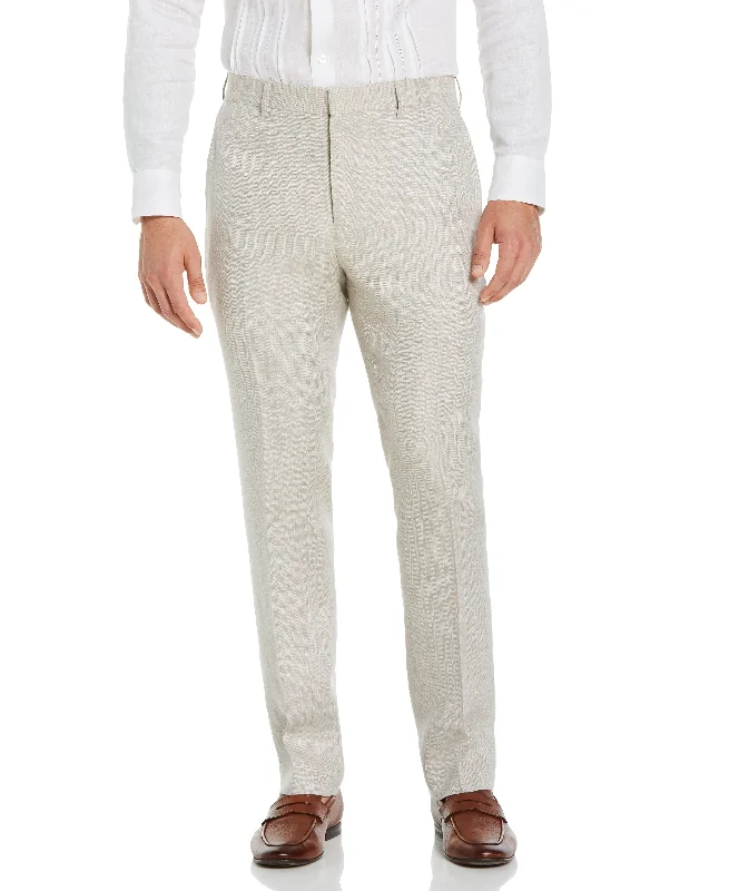 Flat Front Herringbone Linen Pant Casual Yoga Pants