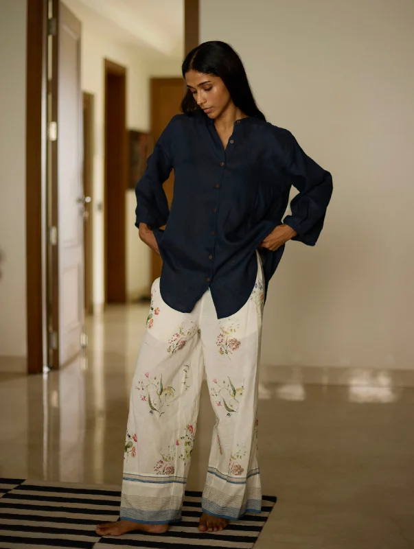 Rema Floral Pants - Ivory Relaxed Lounge Trousers