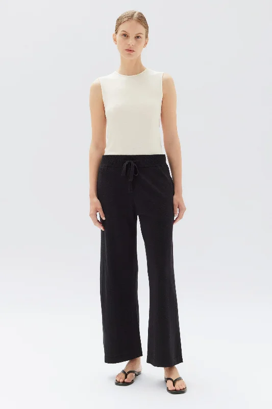Cotton Cashmere Wide Leg Pant Sleek Black Pants