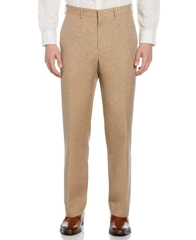 Linen-Blend Flat Front Pant - Brown Elegant Palazzo Trousers