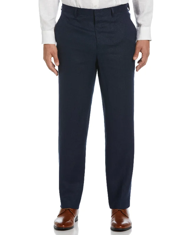 100% Linen Solid Flat Front Pant Casual Drawstring Pants