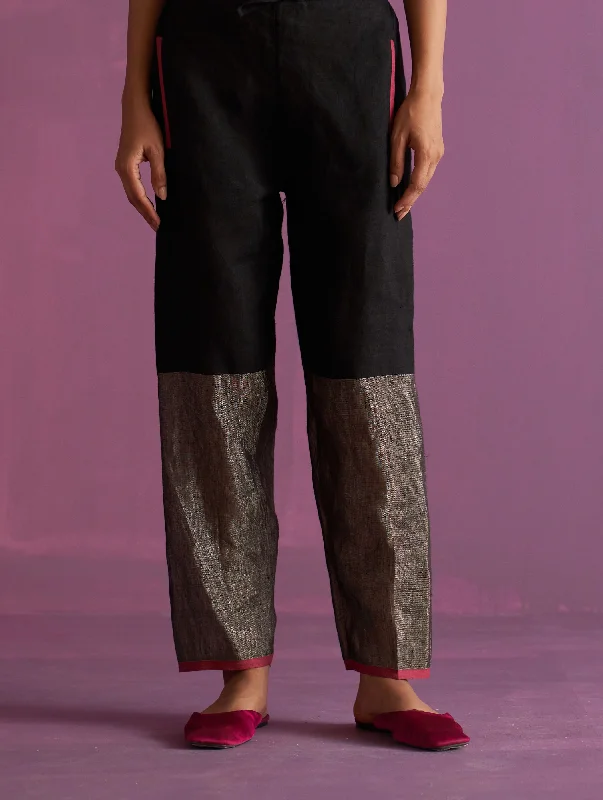 Essa Metallic Linen Pant - Black Trendy Wide-Legged Trousers