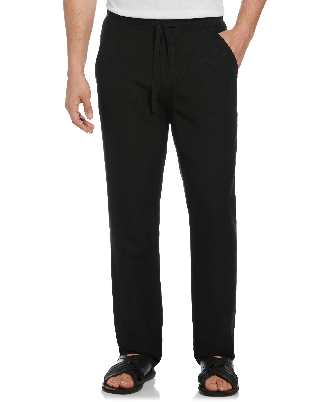 Big & Tall Linen-Blend Core Drawstring Pants Casual Plaid Pants
