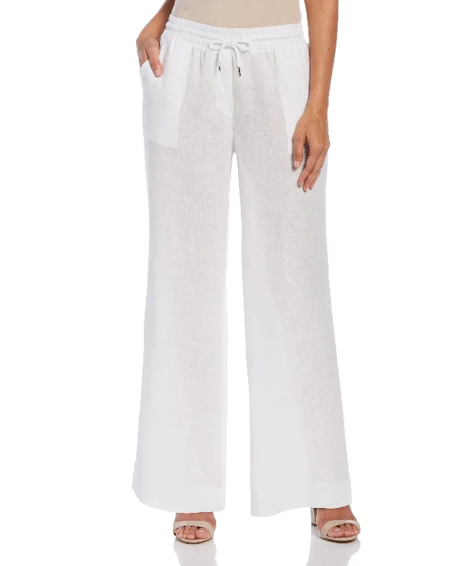 Women's Wide Leg Drawstring Linen Pant Slim Fit Casual Pants