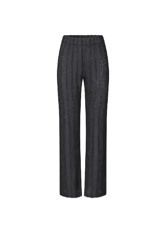 Elasticated Straight Long Pants - Black / White High-Waist Jogger Pants