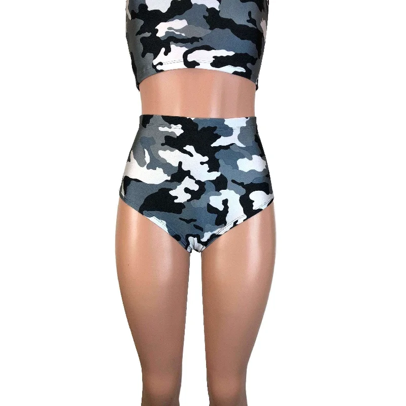 High Waist Hot Pants - Black & Gray Camo Cozy Lounge Pants