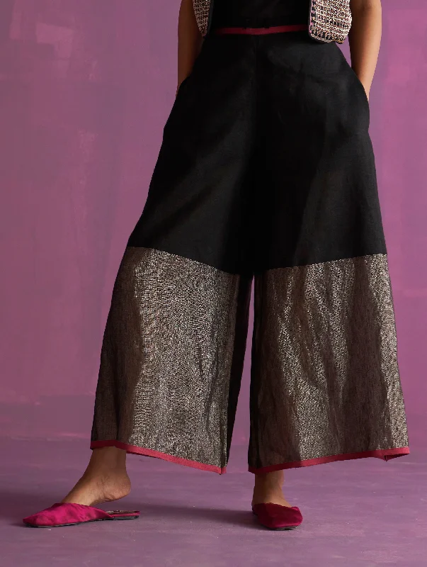 Nivi Metallic Pant - Black Elegant High-Waist Pants