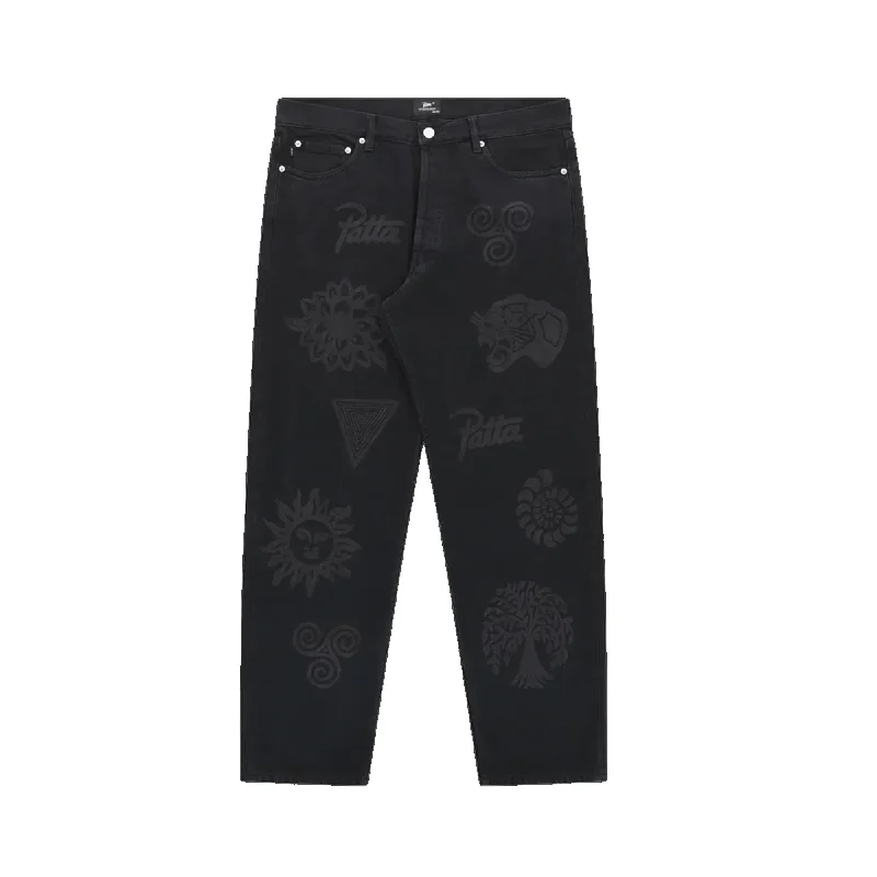 Patta Mens Hope Love Peace Denim Pants Elegant Palazzo Trousers