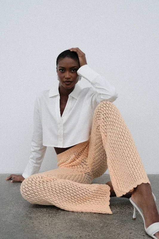Rosana Crochet Straight Leg Pants - Apricot Trendy Tapered Pants