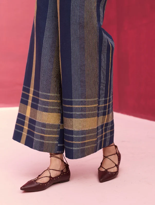 Karuna Check Linen Pant - Navy Sleek Black Pants