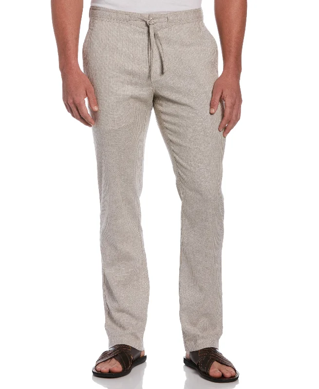 Linen Blend Mini Stripe Drawstring Pants Chic Capri Pants