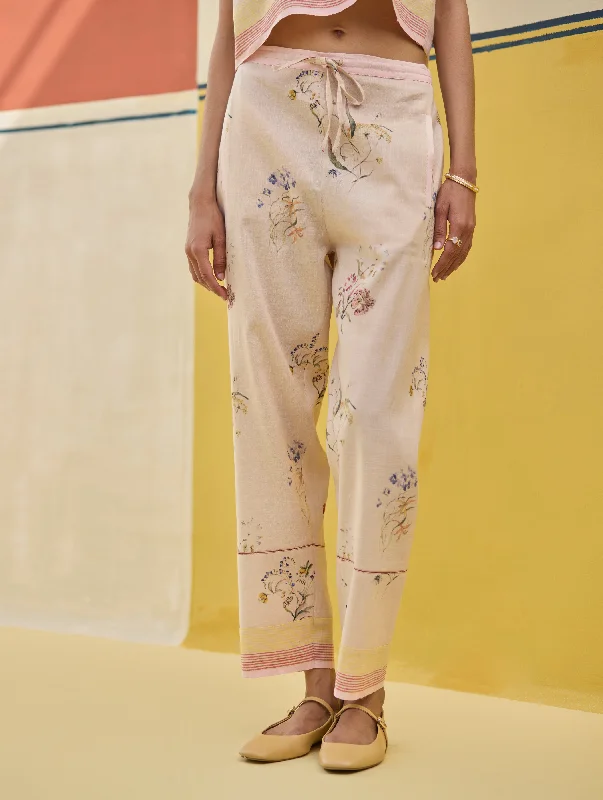 Ema Watercolour Floral Linen Pant - Sand Lightweight Jogger Pants