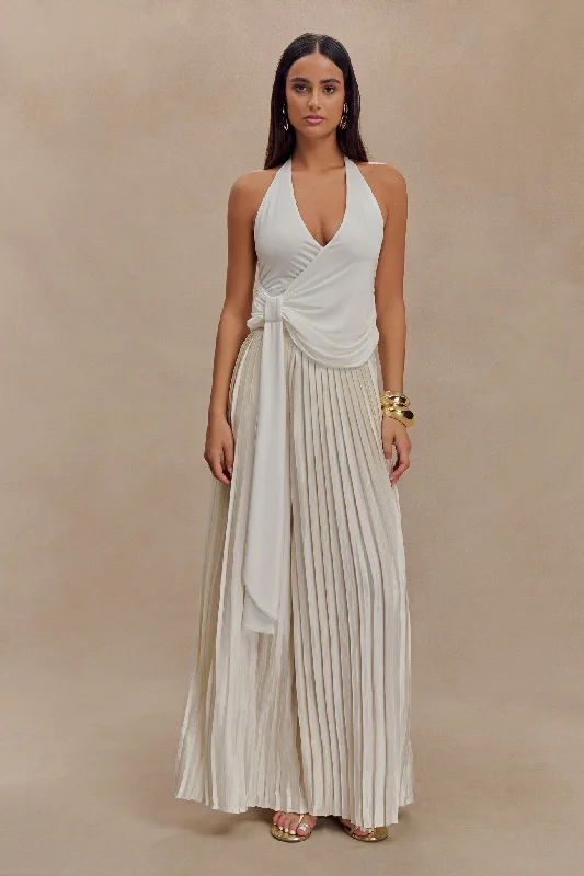 Kennedy Plisse Wide Leg Pants - Ivory Soft Stretch Trousers