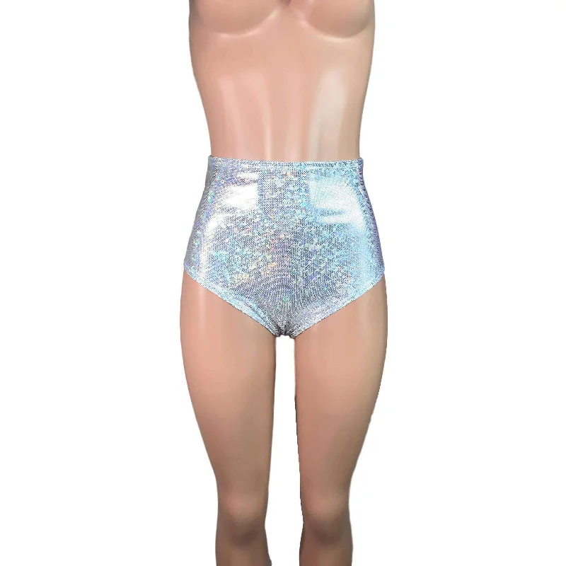 High Waist Hot Pants - Silver Shattered Glass Sleek Black Pants