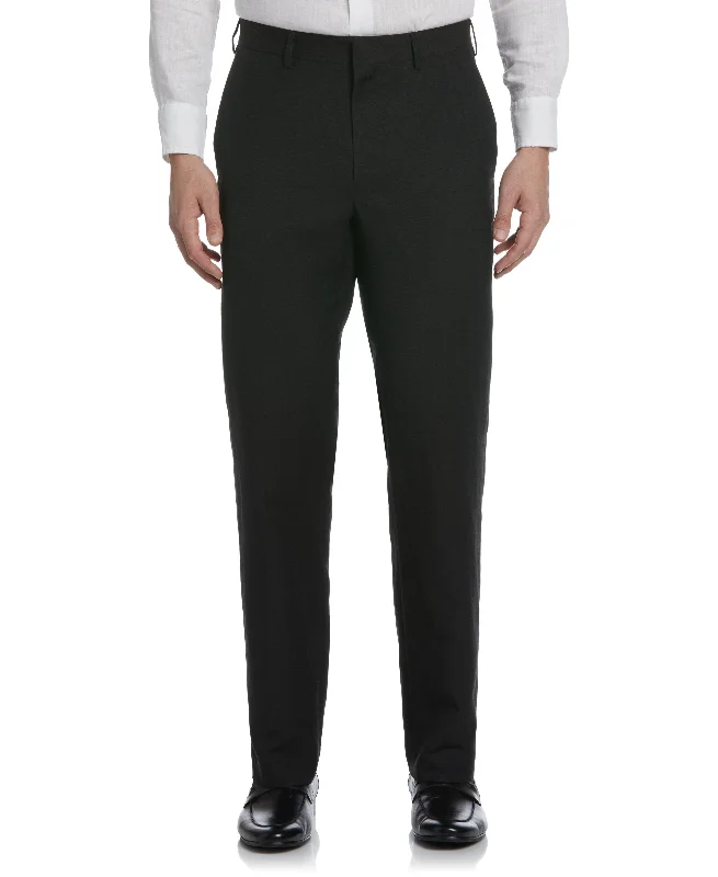 Linen-Blend Flat Front Pants - Black Casual Track Pants