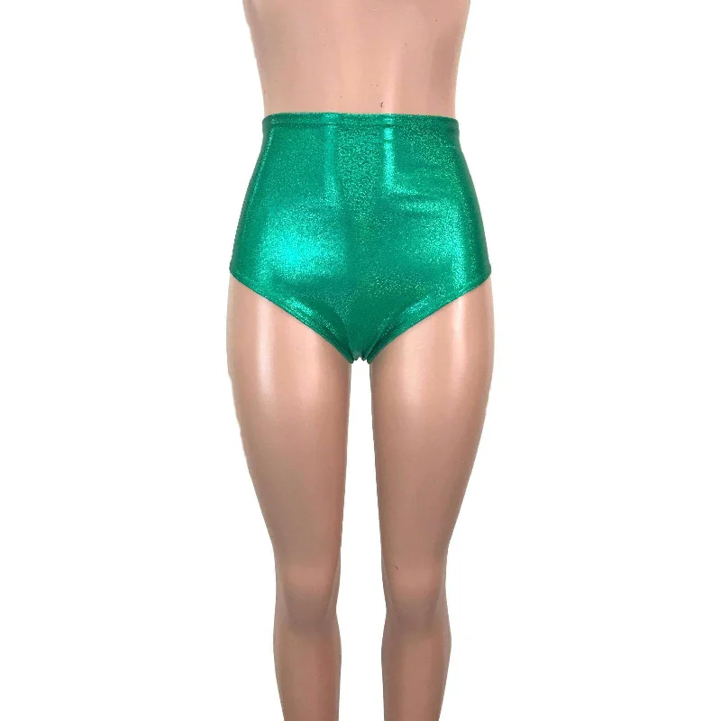 High Waist Hot Pants - Green Sparkle Comfortable Denim Pants