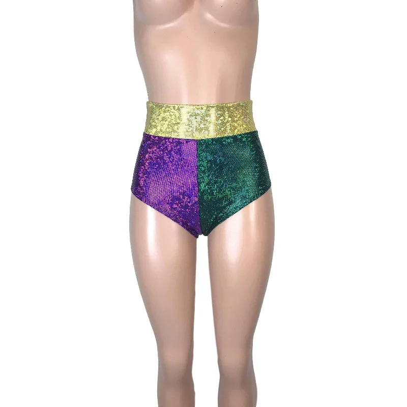 High Waist Hot Pants - Mardi Gras Comfy Zip-Up Pants