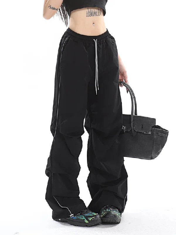 Stacia Solid Color High Waist Pleated Drawstring Straight Leg Parachute Crago Pants Casual Wide Pants Stacia Solid Color High Waist Pleated Drawstring Straight Leg Parachute Crago Pants Casual Wide Pants
