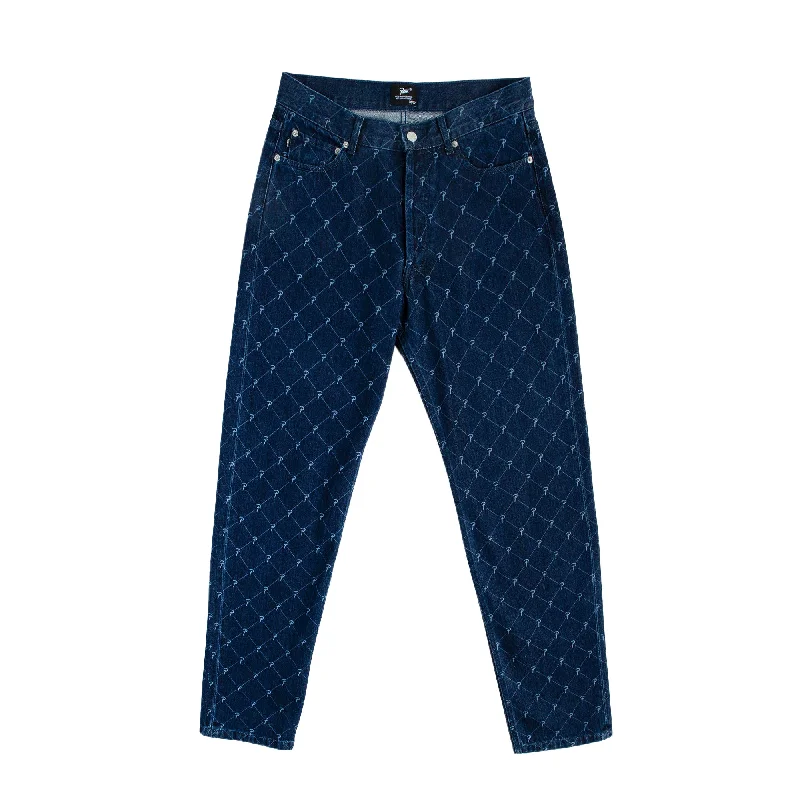 Patta Mens Laser Printed Denim Pants 'Dark Blue' Cozy Full-Length Pants