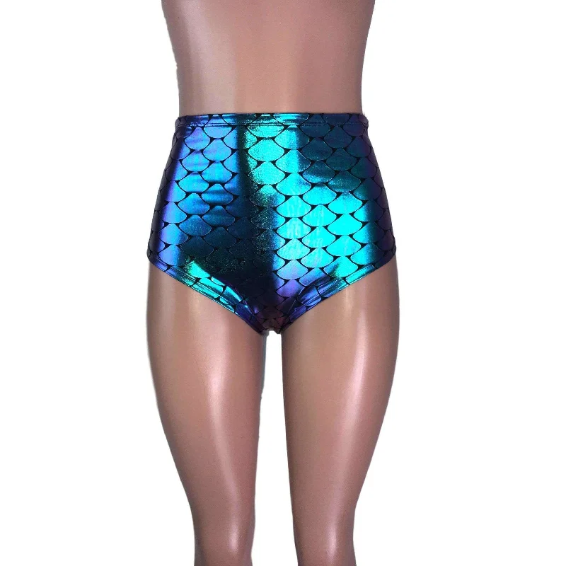 High Waist Hot Pants - Holographic Mermaid Trendy Wide-Leg Pants