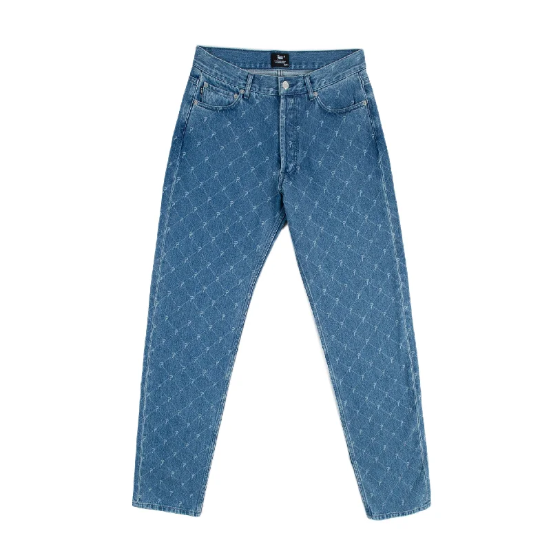 Patta Mens Laser Printed Denim Pants 'Light Blue' Formal Stretch Pants