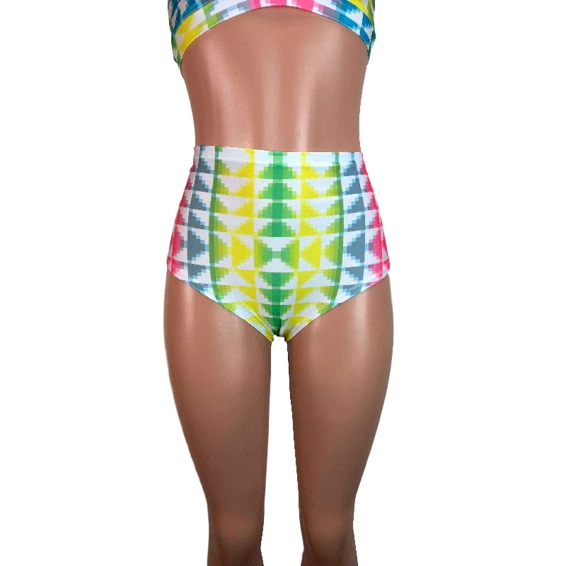 High Waist Hot Pants - Neon Tetris Comfortable Cargo Pants