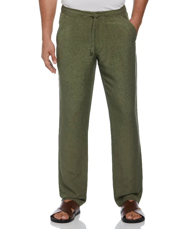 Linen-Blend Core Drawstring Pants Cozy Fitted Pants