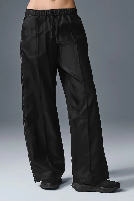 Afterglow Wide Leg Track Pant - Black Trendy Velvet Pants