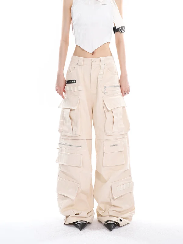 Ladia Solid Color Apricot High Waist Streetwear Multi-Pocket Straight Leg Cargo Pants Modern Stretch Trousers Ladia Solid Color Apricot High Waist Streetwear Multi-Pocket Straight Leg Cargo Pants Modern Stretch Trousers