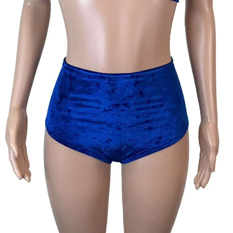 High Waist Hot Pants - Blue Crushed Velvet Stylish Casual Pants