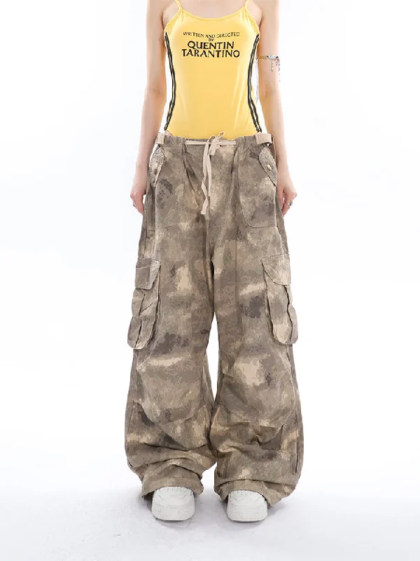 Alexis Brown Green Acid Wash Vintage Camouflage High Waist Straight Wide Leg Multi-Pocket Cargo Pleated Pants Warm Wool Trousers Alexis Brown Green Acid Wash Vintage Camouflage High Waist Straight Wide Leg Multi-Pocket Cargo Pleated Pants Warm Wool Trousers