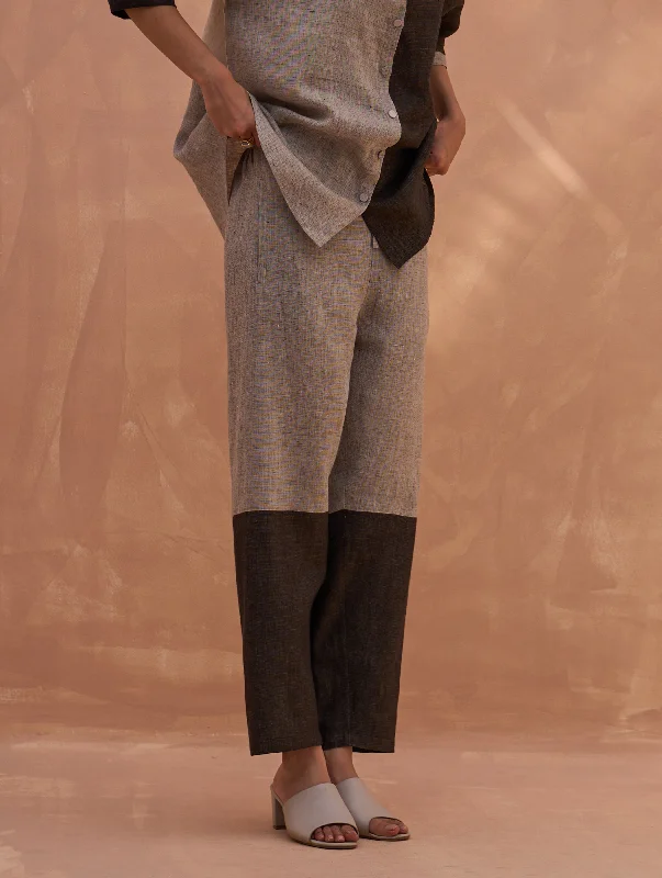Cara Color-Blocked Linen Pant - Charcoal Comfy High-Waist Jeans