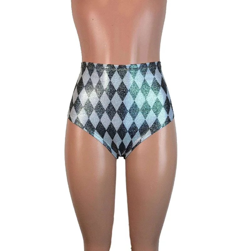 High Waist Hot Pants - Harlequin Holographic Diamond Chic Wool Trousers