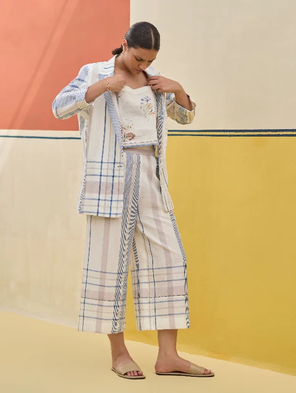 Karuna Check Linen Pant - Ivory Fashionable Track Pants