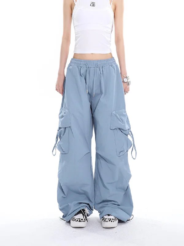 Zu Solid Color Multi-Pocket High Waist Baggy Loose Straight Leg Cargo Pants Casual Yoga Pants Zu Solid Color Multi-Pocket High Waist Baggy Loose Straight Leg Cargo Pants Casual Yoga Pants