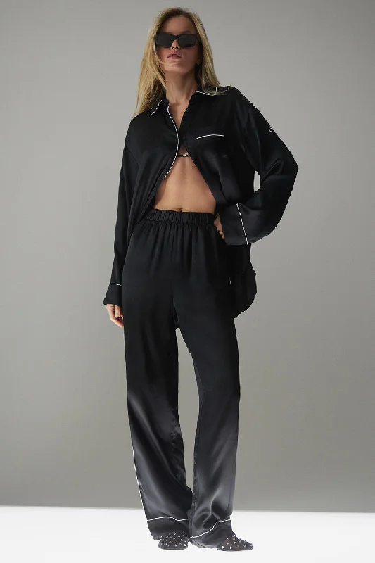 Courchevel Silk Pant - Black/Ivory High-Waist Jogger Pants