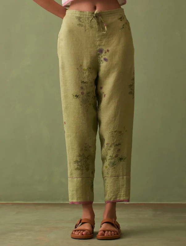 Nori Botanical Linen Pant - Fern Comfortable Fleece Pants