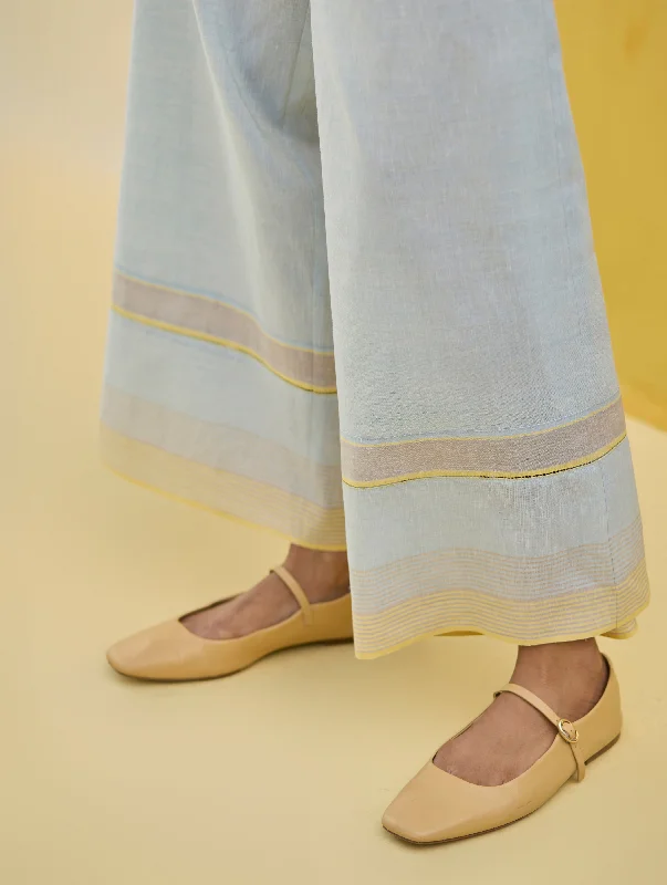 Lyla Stripe Border Pant - Sky Elegant Trouser Pants