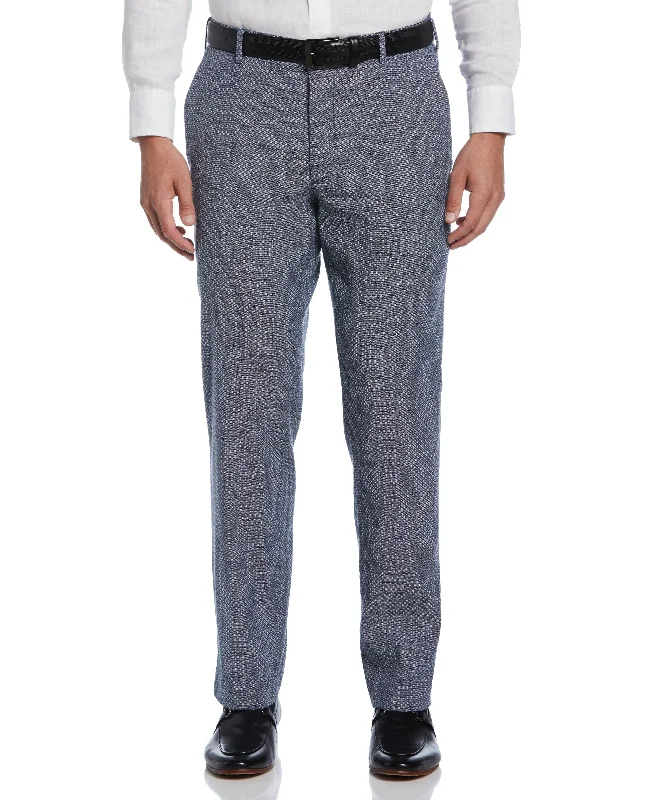 Linen Blend Flat Front Pant Trendy High-Waist Trousers