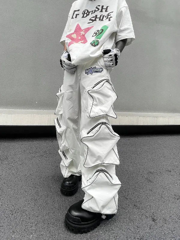 Braidy Solid Color Vanguard Dark Silhouette Pentagram Patch Pocket Reflective Straight Leg High Waist Cargo Pants High-Waist Jogger Pants Braidy Solid Color Vanguard Dark Silhouette Pentagram Patch Pocket Reflective Straight Leg High Waist Cargo Pants High-Waist Jogger Pants