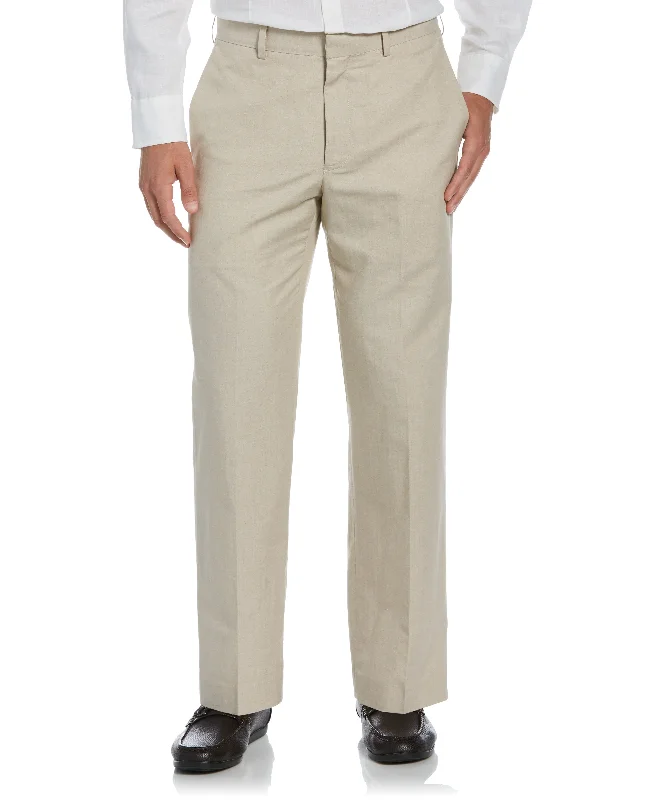 Cotton-Linen Flat Front Textured Pants Casual Track Pants
