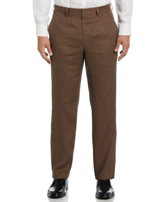 100% Linen Solid Flat Front Pant Classic Chino Pants